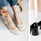 KYLTHOMASW  -   Mary Jane Shoes   Fashion Square Toe High Heels Buckle Single Shoes Shallow Mouth Designer Women's Party Dress Shoes