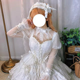 KYLETHOMASW  -  Vintage Mesh White Shirts Women Japanese Lolita Lace Bow Black Blouses Summer Kawaii Cute Ruffles Long Sleeve Design Tops