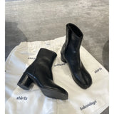 KYLETHOMASW  -  Split Toe Tabi Boots Genuine Leather Chunky Heels Ankle Boots for Women Winter Short Booties Tabi Ninja Chelsea Botas Mujer