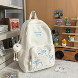 KYLETHOMASW  -  Women's Backpack Cute Cat Embroidery Letter Plush Charm Multi Pocket Adjustable Strap Casual Daily School Bag New Back Pack