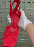 KYLETHOMASW  -  Summer New French Girls' Ballet High Heels Satin Ribbon Ballet Bow Hooded Sandals