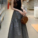 KYLETHOMASW  -  Pleated Skirts for Women Plaid Spring Summer A-line Elegant Vintage Long Skirt Korean Fashion Versatile Sweet Faldas Mujer