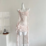 KYLETHOMASW  -  Sweet Floral Dress Summer New Korean-Style High Waist Slim Dresses Women Fashion Design Sense Niche Suspender Dress