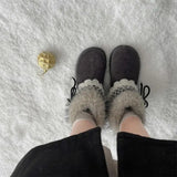 KYLETHOMASW  -  Sweet Lace Decoration Furry Suede Snow Boots Women 2025 Winter Thick Bottom Fluffy Fur Ankle Boots Warm Plush Designer Shoes