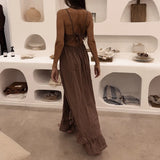 KYLETHOMASW  -  Summer New Suspender Deep V Strap Ruffle Edge High Waist Solid Color Dress