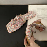 KYLETHOMASW  -  Fashion Butterfly-Knot Ladies Flats Slippers Shoes Female Square Toe Summer Beach Slides Slippers Sandals Shoes For Women