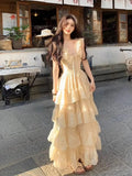 KYLETHOMASW  -  France Warm Temperament Minimal Elegant V-neck Summer Dress Women's Designer Sweet Fashion New A-line Long Cake Dresses Outfits