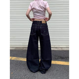 KYLETHOMASW  -  Blue Women's Jeans Hip-hop Fashion Vintage Streetwear Y2K Wide Leg Straight Jean High Waist Trouser Classic Baggy Denim Pants