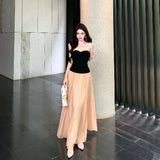 KYLETHOMASW  -  Elegant Mesh Skirt Set Women's Spring New A-Line Pleated Midi Long Skirt Two-Piece Set Fashionable Casual Summer Outfits