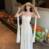 KYLETHOMASW  -  Summer French Vacation Bohemian Chic Dress Women's Lace Tulle Slim Tube Top Dress Backless Sexy Fairy-style Formal Gown Fashion