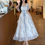 KYLETHOMASW  -  New Women's French Waist Cinched Dress Tea Break Style Summer Hepburn Slimming Knot Butterfly Long Skirt Korean Version