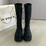 KYLETHOMASW  -  Flats Platform High Boots Women's Designer Shoes for Woman Winter Knee High Boots Lace Up Trend Goth Fashion Boots Femme