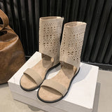 KYLETHOMASW  -  Spring Autumn Open Toe Internal Elevation Women Sandals Boots Ladies Casual Hollow Out Ankle Booties