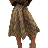 KYLETHOMASW  -  Women Flowy Plaid Skirts Elegant Asymmetrical Hem Midi Skirt
