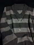 KYLETHOMASW  -  Women's Y2K check V-neck knitted sweater with long sleeves featuring retro mood style high street gothic aesthetic casual wear