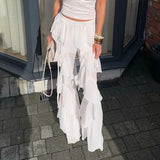 KYLETHOMASW  -  Women Pants Ruffles Patchwork Meash Bandage Slim Irregular Sexy Flare Long Trouser Streetwear Ladies Casual Jogger