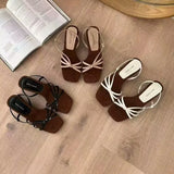 KYLETHOMASW  -  Kitten High Heels Open Toe Sandals Cross Narrow Band Low Slippers Stylish Comfortable Sexy Multi-work Shoes Flat Heels