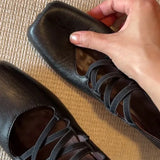 KYLETHOMASW  -  Women Sheepskin Square Toe Slip-on Pumps Elastic Band Cross Strap Wedge Med Heel Casual Female Daily Dress Heels Shoes Fashion