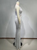 Kylethomasw Women Luxury Sexy Strapless Backless Pearl Sequins Maxi Long Beige Gowns Dress 2024 Elegant Evening Party Club Dress Vestido