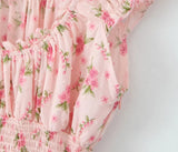 KYLETHOMASW  -  Sexy Pink Floral Print Elastic Slash Shoulder Dress Folded Elastic Waist Swing A-line Short Tank Robe Holiday Femme Vestidos