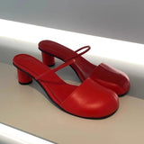 KYLETHOMASW  -  New Designer Heeled Sandals for Women Round Toe Chunky Heel Slippers Female Brand Red Slides Ladies Classy Muller Pumps Women