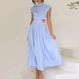 Kylethomasw Elegant Cut Out Sexy Party Long Dress Women Summer Robe Casual Solid Loose Sleeveless Dress A-line Open Waist Y2k Dresses