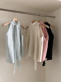 KYLETHOMASW  -  Small Sexy Backless Hanging Neck Style Ribbon Vest Women Summer New Item Niche Retro Loose Versatile Shirt