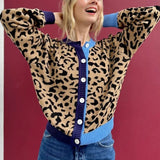 KYLETHOMASW  -  Leopard Print Cardigan Autumn O Neck Long Sleeve Button Down Sweater American Retro Streetwear Y2k Knitwear Coat Women Outwear