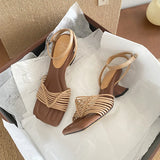 KYLETHOMASW  -  Summer woven square toe women sandals strange heel buckle strap shoes