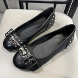 KYLETHOMASW  -  Size 42 Punk Buckle Straps Mary Jane Flats Shoes Women Slip On Comfortable 2000's Round Toe Eyelet Bow Y2K Casual Ballet Shoes