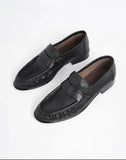 KYLETHOMASW  -  Women's New Retro Pleated Black Leather Penny Loafers Premium Eel Skin Texture Comfortable Slip-On Flats Daily Office Casual