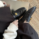 KYLETHOMASW  -  New Women Genuine Calfskin Slip On Round Toe Square Heel Shallow Casual Spring Outdoor Ladies Shoes