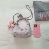 KYLETHOMASW  -  Women Cute Colorful Polka Dot Hobo Bag Ruched Handle Small PU Leather Chain Crossbody Purse with Bow Charm New Handbags