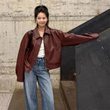 KYLETHOMASW  -  Jacket For Women Sense Of Luxury New Women's Style Early Spring Casual Short style Small Red leather Jacket Top