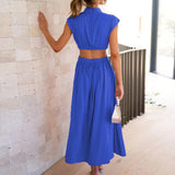 Kylethomasw Elegant Cut Out Sexy Party Long Dress Women Summer Robe Casual Solid Loose Sleeveless Dress A-line Open Waist Y2k Dresses