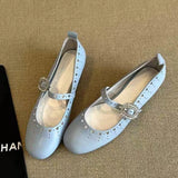 KYLETHOMASW  -  Retro Rhinestone Buckle Ballet Flas Women Hollow Comfort Casual Shoes Shallow Soft Sole Fashion Round Toe Mary Jane Shoes Women