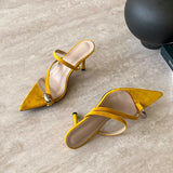 KYLETHOMASW  -  Fashion Pointed Toe Ladies High Heels Pumps Slides Shoes Female Slip On Footwear Metal Women Thin Heels Shoes Flip flops