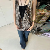 KYLETHOMASW  -  Sexy Dresses Women Contrast Leopard Printed Patchwork Swinging Collar Slim Sleeveless Y2k Clubwear Mini Dress Ladies