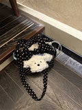 KYLETHOMASW  -  Korean Cute Black Polka Dot Puppy Crossbody Bag Women Cartoon Canvas Handbag Ladies Harajuku Sweet Large Capacity Shoulder Bags