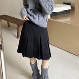 KYLETHOMASW  -  French Style Ruched Vintage Literary Skirt Pleated High Waist All-match Mujer Faldas Slim A-line Preppy Style Casual Solid Falda