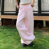 KYLETHOMASW  -  Vintage Streetwear Loose Sport Long Trousers Women Versatile Casual Elastic Waist Drawstring Wide Leg Pink Pants 086B