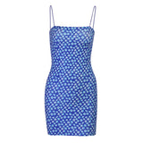 KYLETHOMASW  -  Summer Floral Print Bodycon Dress Women Strap Ruched Backless Orange Sleeveless Mini Party Dresses Beach