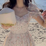 KYLETHOMASW  -  Print Floral Mini Dresses Puff Sleeve Mori Girl Style Sweet Spring Summer Women Dress Korean Fashion Vestidos Mujer