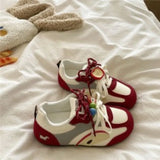 KYLETHOMASW  -  Women Cute Apple Charms Sneakers Lace‑up Round Toe Color Block Patchwork Soft SoleLightweight Casual Daily Walking Comfort Shoes