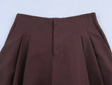 KYLETHOMASW  -  Summer French Coffee Color Pleated Wide-leg Pants Minimalist Embroidery Retro Casual Pants Women Elegant Trousers