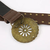 KYLETHOMASW  -  Retro metal disc sunflower hollow out chicken eye belt PU leather niche personality waist belt