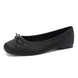 KYLETHOMASW  -  Deliate Bowtie Silk Ballerinas Woman Traf Pig Square Toe Flats Shallow Slip On Moccasins Femme Brides Wedding Shoes Pink Ballets