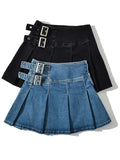 Kylethomasw Summer New TARUXY Denim Y2k Skirt with Pleats and Belt 90s E-girl Korean Skirts For Women High Street Jeans Short Bottom