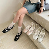 KYLETHOMASW  -  Women's Ballet Style Flats Fashion Lace-up Retro Mary Jane Casual Shoes Spring Summer Comfortable Lightweight Ballet Sneakers