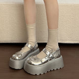 KYLETHOMASW  -  Women's Bow Mary Jane Platform Shoes Round Toe Casual Non Slip 7cm Height Increasing Comfortable Chunky Sole Ballet Flats Shoes
